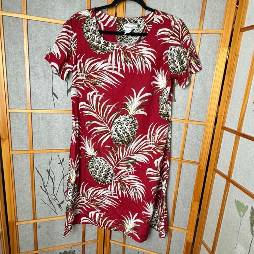 Bishop St. Apparel Red Pineapple Tropical Print Rayon Dress Made in Hawaii S
